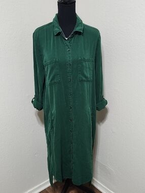 Wash Lab Denim Chill Out Shirtdress Green Sz M EUC Boho Chic Midi Dress